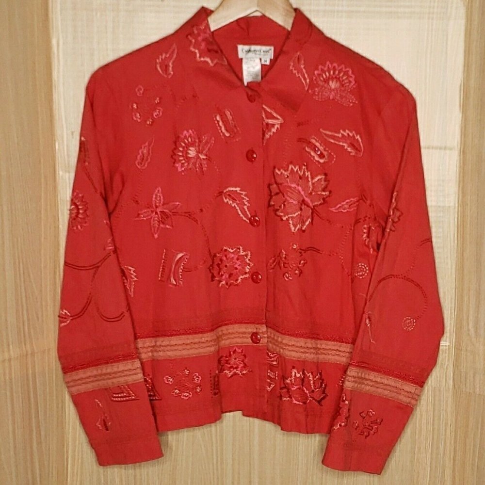 Coldwater Creek Womens Salmon Pink Lightweight Embroidered Blazer Medium